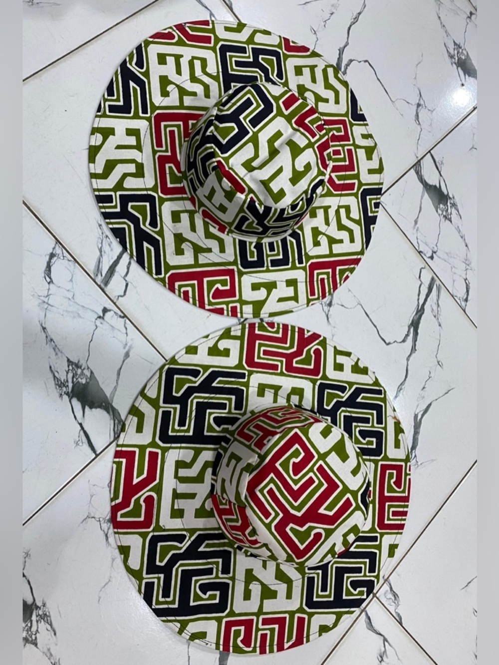 African Print Bucket Hat Wax Style Colorful by K-K Vogues - Olive, Black & Red - Picture 3 of 8